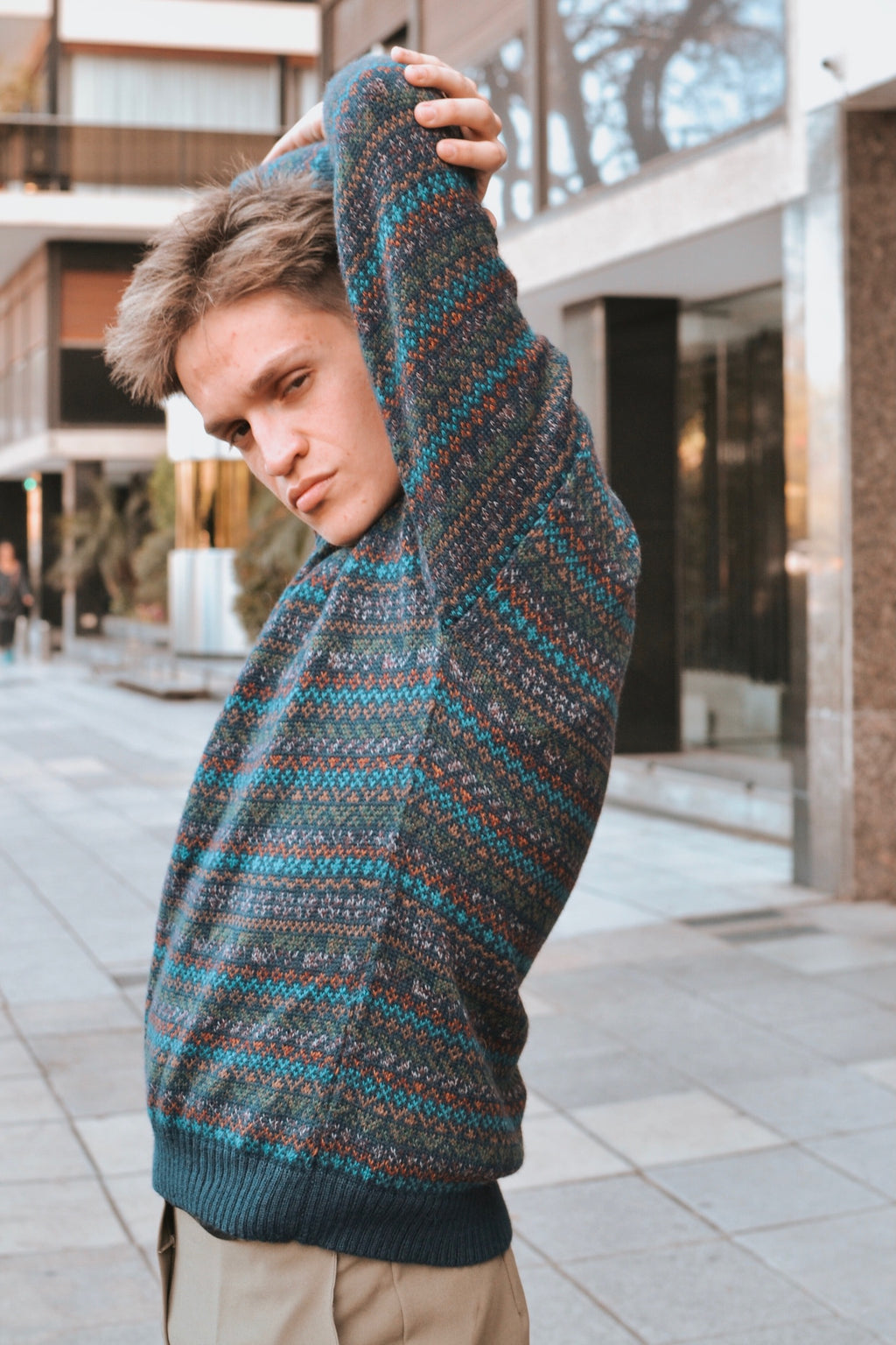 Alpaca Sweater Rib Knit Ethnic Pattern