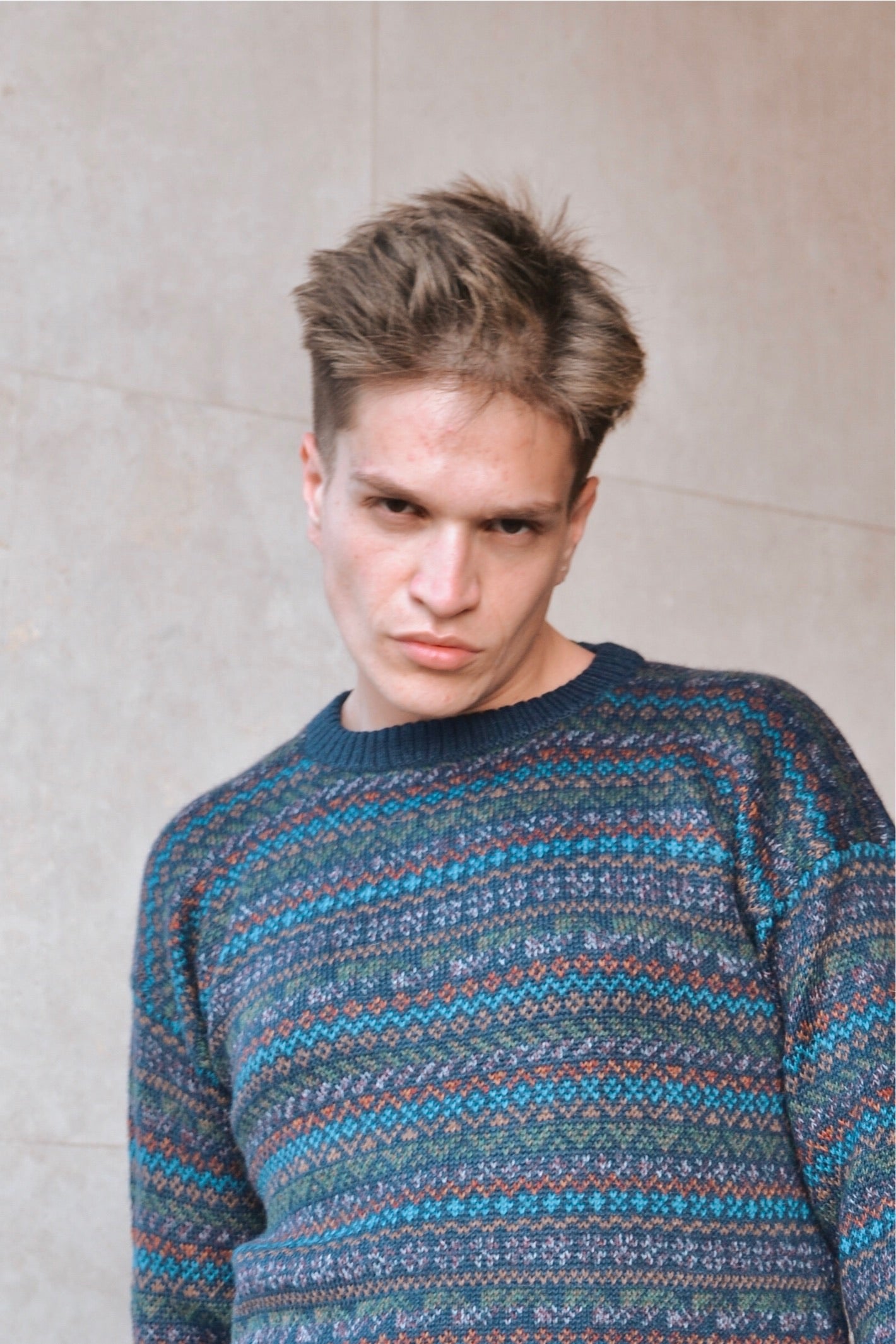 Alpaca Sweater Rib Knit Ethnic Pattern