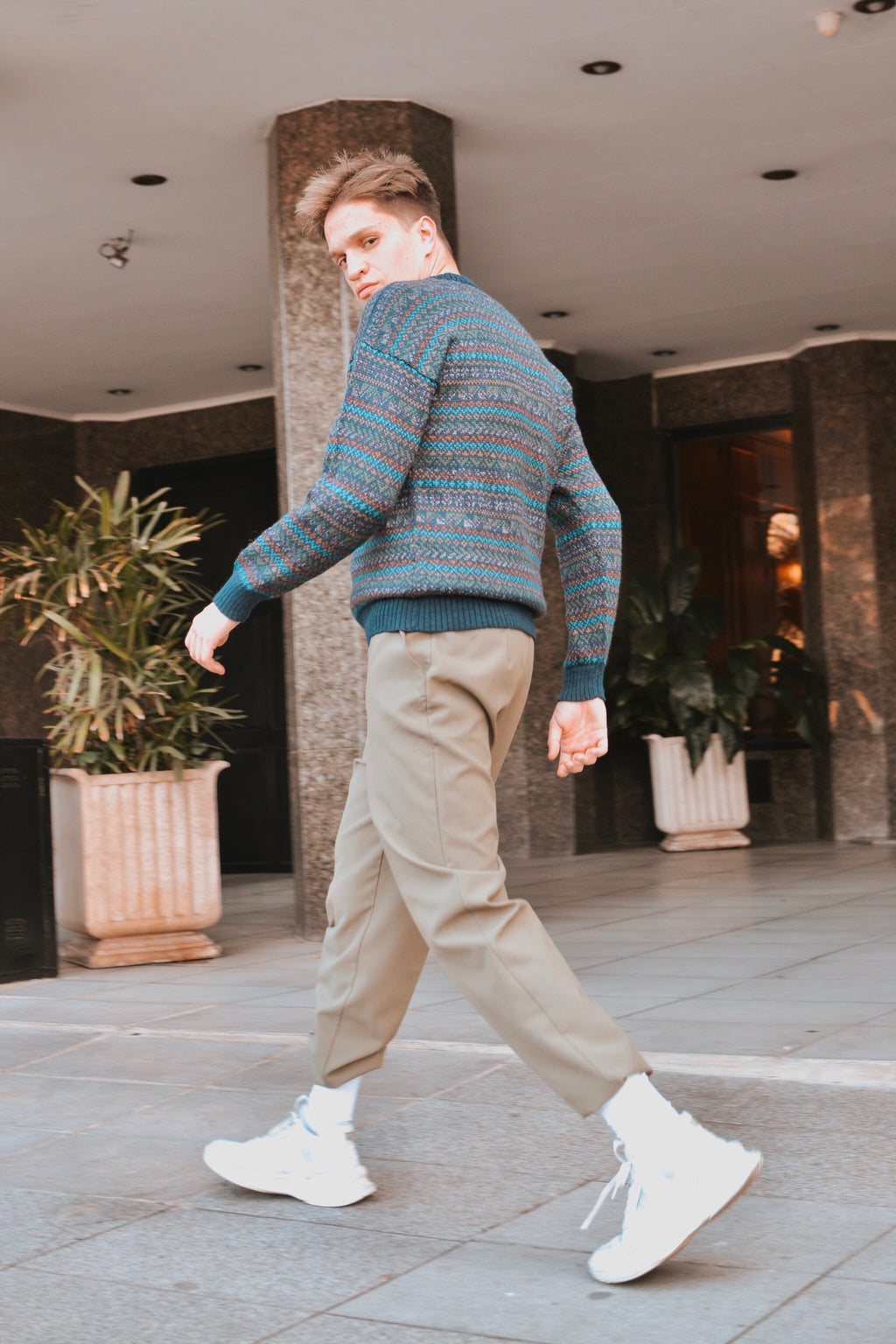 Alpaca Sweater Rib Knit Ethnic Pattern