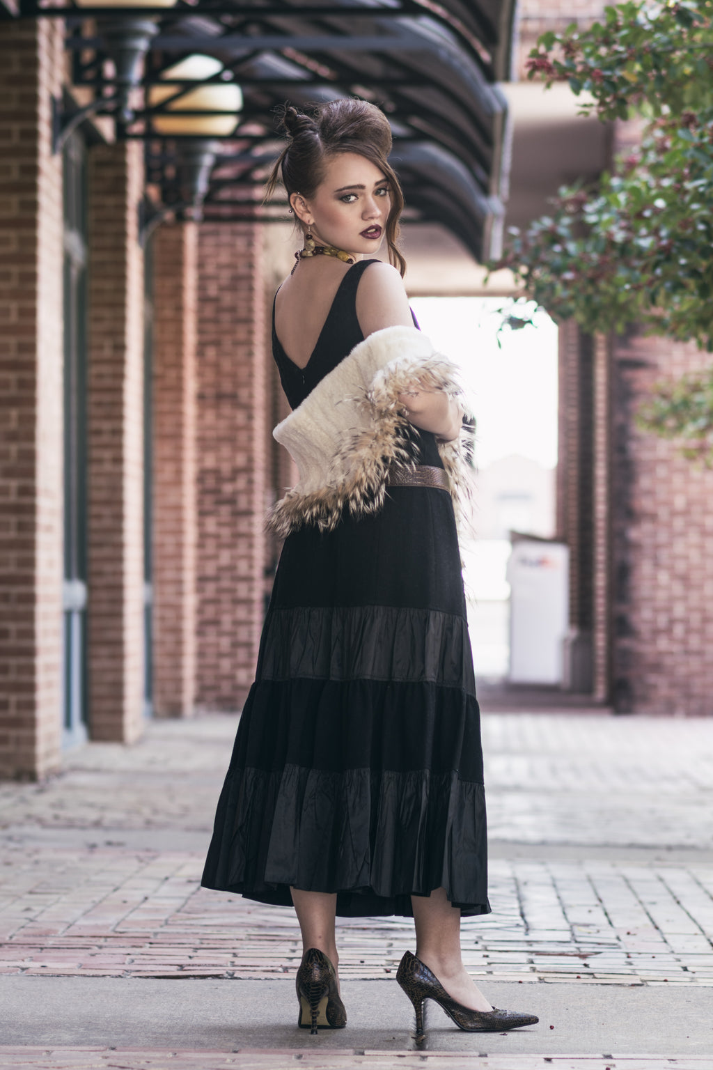 Fur Scarf Feather Detail