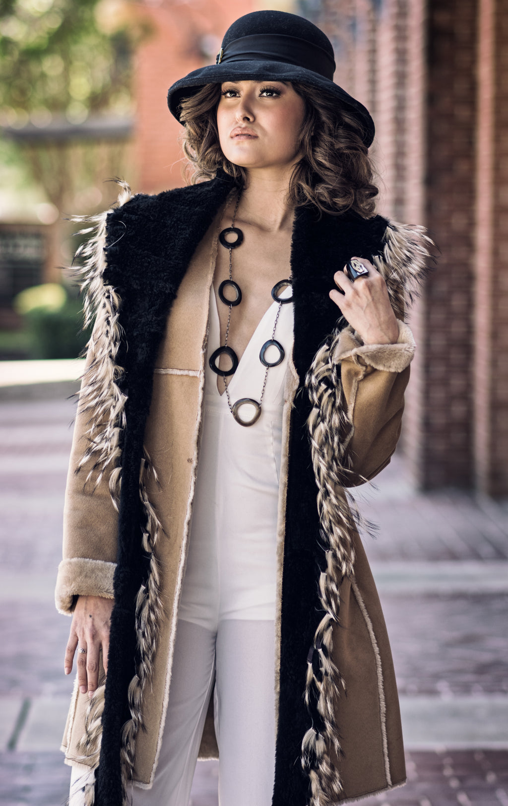 Fur Scarf Feather Detail